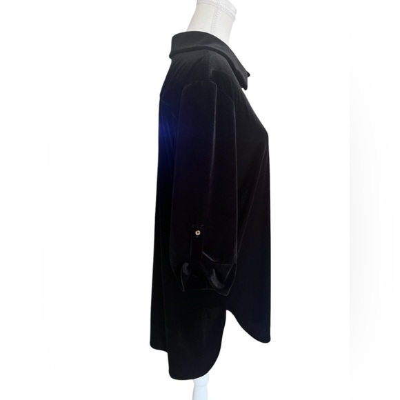 Calvin Klein Blouse Size Large Black Velvet Button Up Whimsigoth Witchy Holiday - Picture 9 of 12
